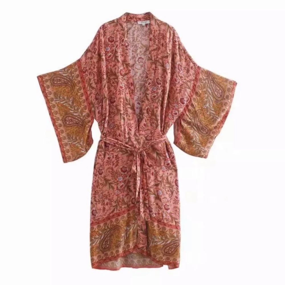 Boho Paisley Floral Kimono Duster Robe